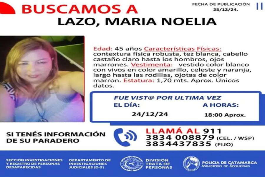 Buscan a María Noelia Lazo