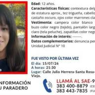 Buscan dar con el paradero de una menor de 12 años