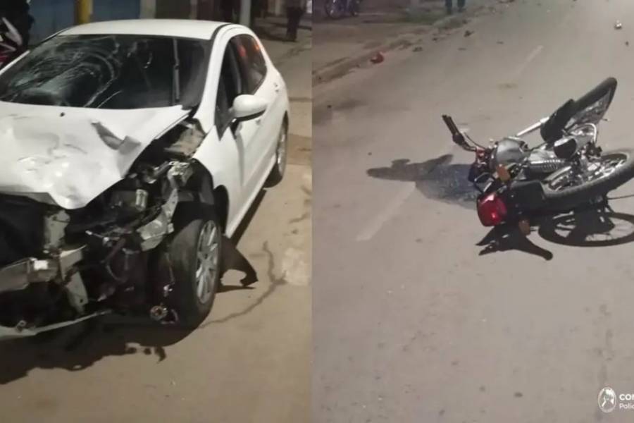 Choque entre auto y moto deja a un joven internado